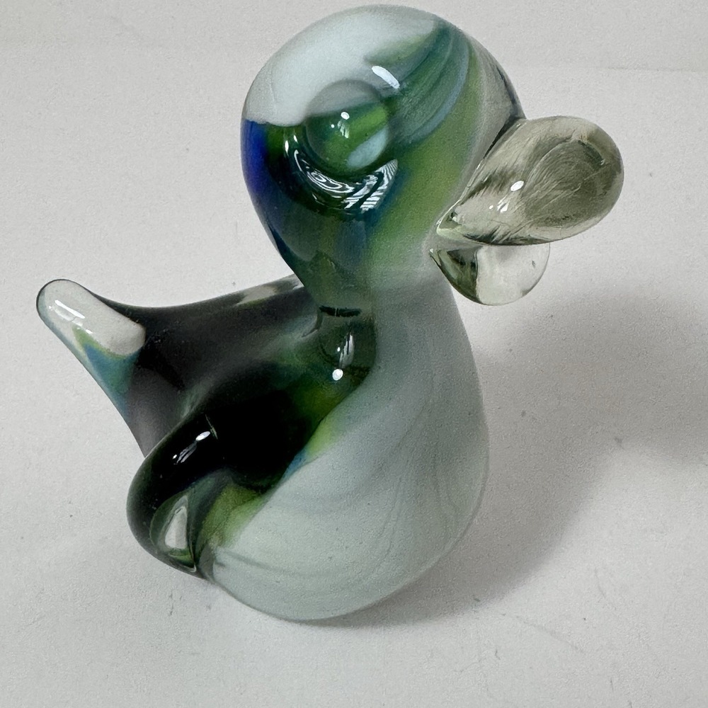 Ducky Blown Glass Paperweight Desktop Home Office Decor Duck Green